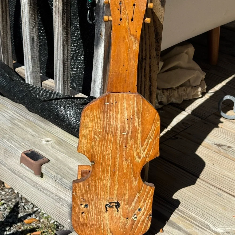 Wooden Fiddle handmade in USA display shelf flowers vintage
